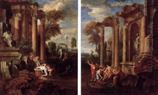 Italianate Landscape With Figures Amongst Classical Ruins - view 1