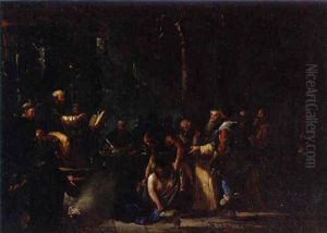 A Woman Brought Before A Priest In A Church By Night