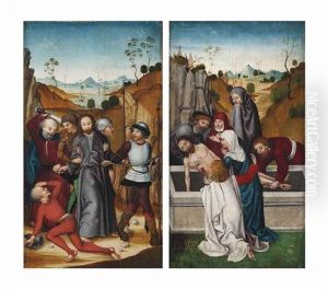 Wing Of An Altarpiece: The Arrest Of Christ (outer Face); And The Entombment (inner Face) by Ludwig Schongauer
