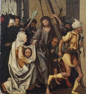 Christ And Saint Veronica On The Way To Calvary by Martin Schongauer