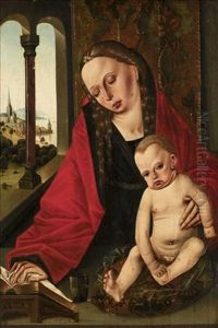 The Virgin And Child In An Interior, With A Distant View Through A Window Of A Church Beside A River