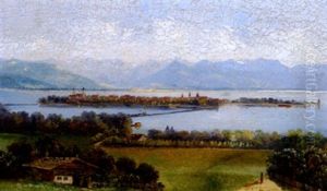 Blick Vom Hoyerberg Auf Die Inselstadt Lindau Mit Prachtvollem Gebirgspanorama