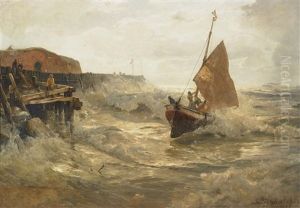 Fischerboot Im Sturm by Gustav Schoenleber