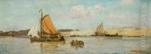 Fischerboote In Hollandischem Kanal by Gustav Schoenleber
