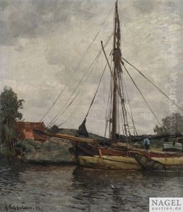 Abgetakeltes Segelschiff Auf Einem Kanal by Gustav Schoenleber