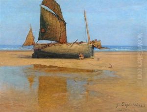 Segelschiff Am Strand by Gustav Schoenleber