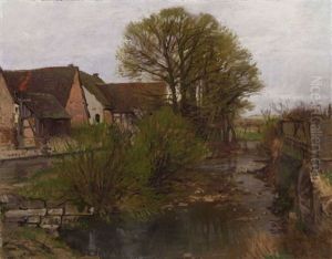 Farmer's Cottages By A Stony Stream by Gustav Schoenleber