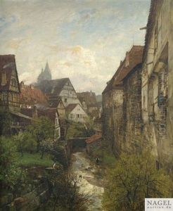 Partie In Der Esslinger Altstadt Am Stadtgraben Mit Den Beiden Turmen Der Stadtkirche Im Hintergrund