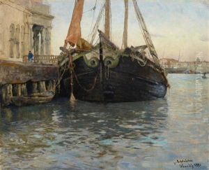 Schiff Im Hafen Vor Venedig by Gustav Schoenleber