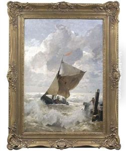 Fischerboot In Sturmischer See Unter Bewolktem Himmel by Gustav Schoenleber