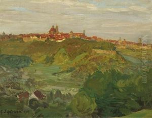 Blick Auf Rothenburg Ob Der Tauber Im Licht Der Untergehenden Abendsonne by Gustav Schoenleber