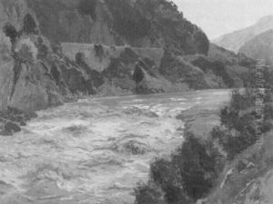 Gebirgsbach In Einer Tiefen Felsenschlucht by Gustav Schoenleber