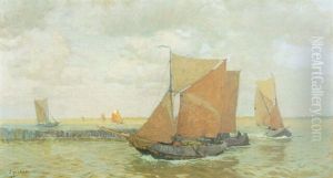 Heimkehrende Fischerboote (veere) by Gustav Schoenleber