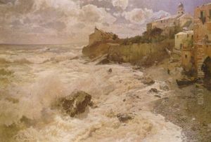 Stiff Breezes Along A Coastal Town by Gustav Schoenleber