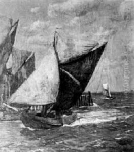 Heimkehrende Fischerboote Im Hafen Von Veere by Gustav Schoenleber