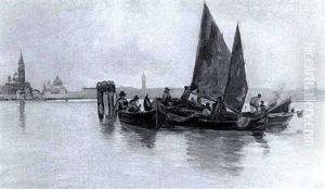 Fischerboote In Der Lagune Vor Venedig by Gustav Schoenleber