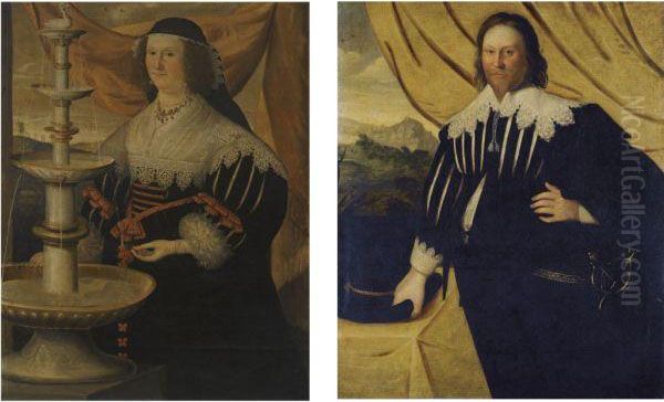 Portrait Of A Gentleman Thought To Be William Cooke (born Circa1600), Of Highnam; Portrait Of A Lady, Said To Be His Wife Annerowls - view 1