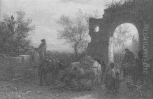 Lagernde Hirten Vor Sudlandischen Ruinen by Alois Schoenn