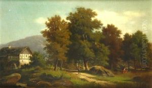 Sommeridylle. Blick Auf Eine Wassermuhle In Bewaldeter Hugellandschaft by Julius Schoenrock