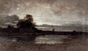 Evening River Landscape by Julius Schoenrock
