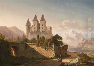 Vue D'un Chateau Au Bord D'un Lac De Montagne
