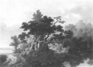 Wooded Lake Landscape by Henri J. Schoofs