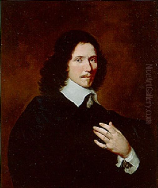 Portrait Of A Gentleman, Half Length, Wearing Black Costume, Lace Chemise And Black Cloak - view 1