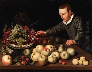 A Fruit Still Life With A Boy by Floris Gerritsz. van Schooten