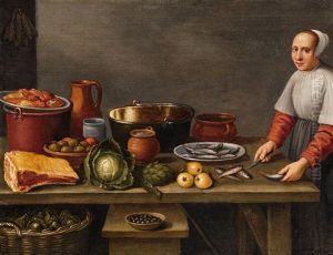 A Small Kitchen Scene by Floris Gerritsz. van Schooten