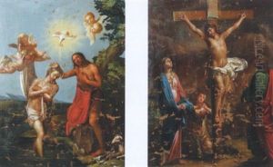 Taufe Jesu Durch Johannes Den Taufer In Landschaft by Josef Schopf