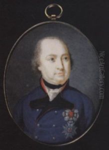 Maximilian I, King And Elector Of Bavaria, Wearing Uniform, Blue Coat, Black Facings And Red Piping, The Badge Of The Order Of St. Hubert Of Bavaria, Another Breast Star, Black Stock, Frilled Cravat