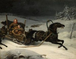 Sleighing With Wolves In Pursuit by Heinrich Frederic Schopin