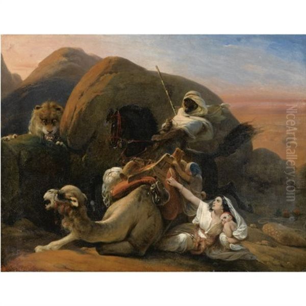 Lion Surprising An Arab Family - view 1