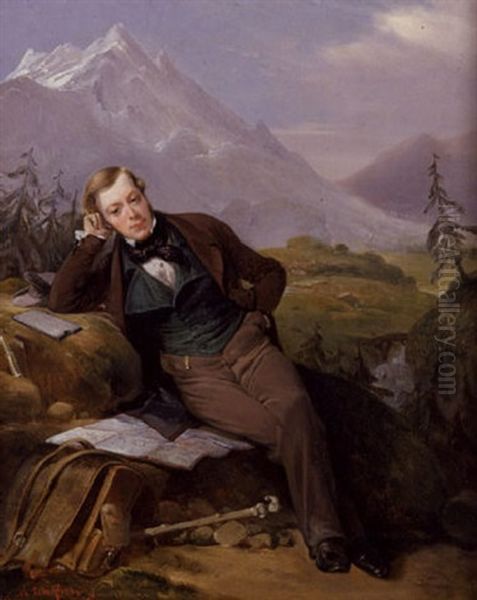 Portrait Of A Young Man Resting In A Mountainous Landscape - view 1
