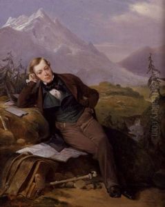 Portrait Of A Young Man Resting In A Mountainous Landscape by Heinrich Frederic Schopin