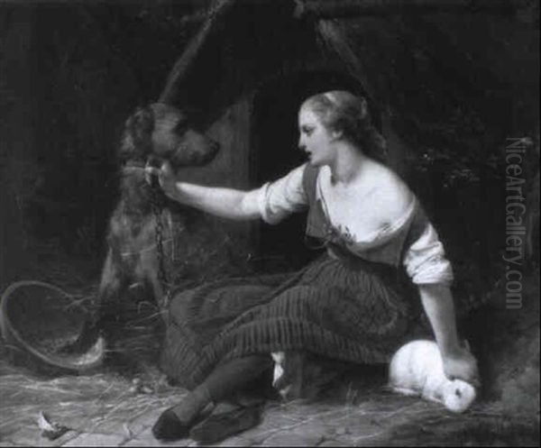 Jeune Fille S'amusant Avec Un Lapin - view 1