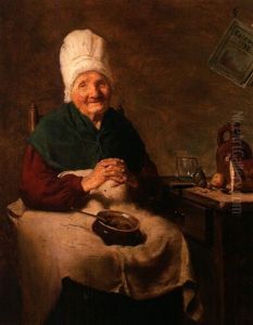 Portrait Einer Alten Frau In Tracht In Kargem Interieur by Julius Schoppe the Younger