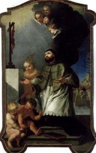 Der Heilige Nepomuk Mit Engeln, Im Hintergrund Die Moldau Mit Der Prager Burg by Johann Baptist Ferdinand Schor