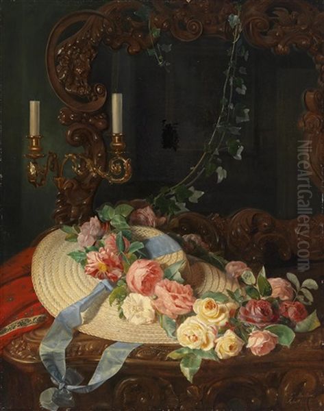 Stillleben Mit Rosen Und Strohhut - view 1