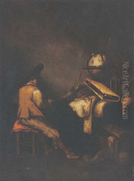 A Vanitas Still Life With A Seated Soldier In An Interior - view 1