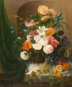 Blumenstilleben Mit Zitronen, Trauben, Melone Und Orange