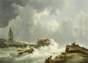 Shipping Off A Pier In Rough Weather