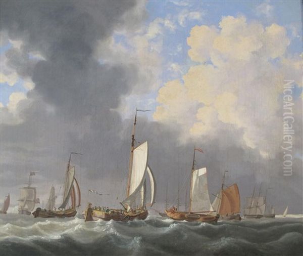 Dutch Pinks And Frigates Off A Distant Shoreline - view 1