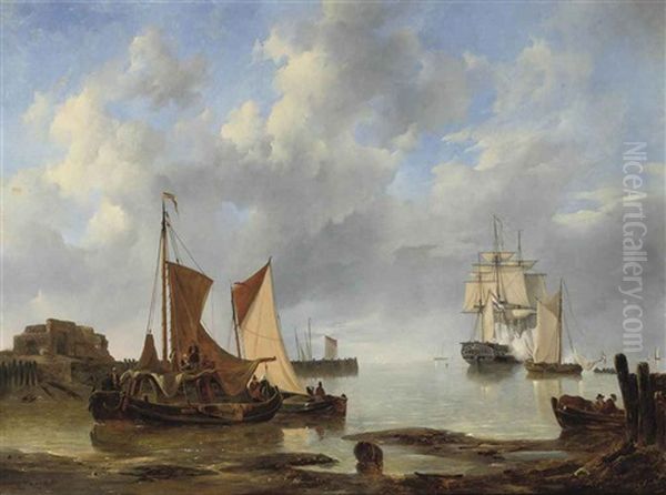 Shipping In An Estuary With A Three-master Saluting In The Distance - view 1