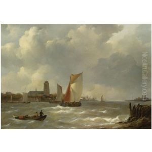 A View On The Merwede, Dordrecht by Johannes Christiaan Schotel