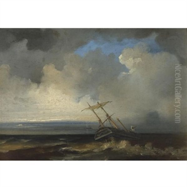 Ship In Stormy Sea - view 1