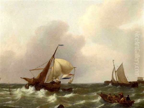 Dutch Vessels On A Choppy Sea By A Harbour Entrance - view 1