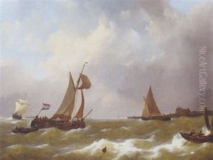 Shipping By A Harbour Entrance On A Windy Day
