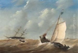 Marine. Segel- Und Ruderboote In Aufgewuhlter See by Johannes Christiaan Schotel