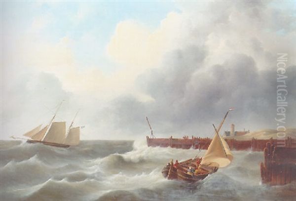 A Sailing Boat By A Jetty In A Stiff Breeze, A Two-master Setting Out Beyond - view 1
